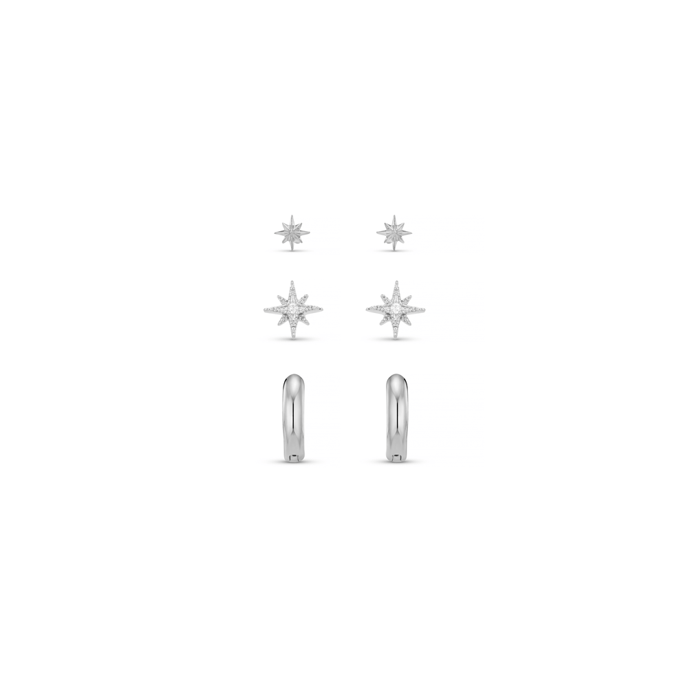 Earrings Starburst & Micro Hoop Pack Silver Orelia Jewellery