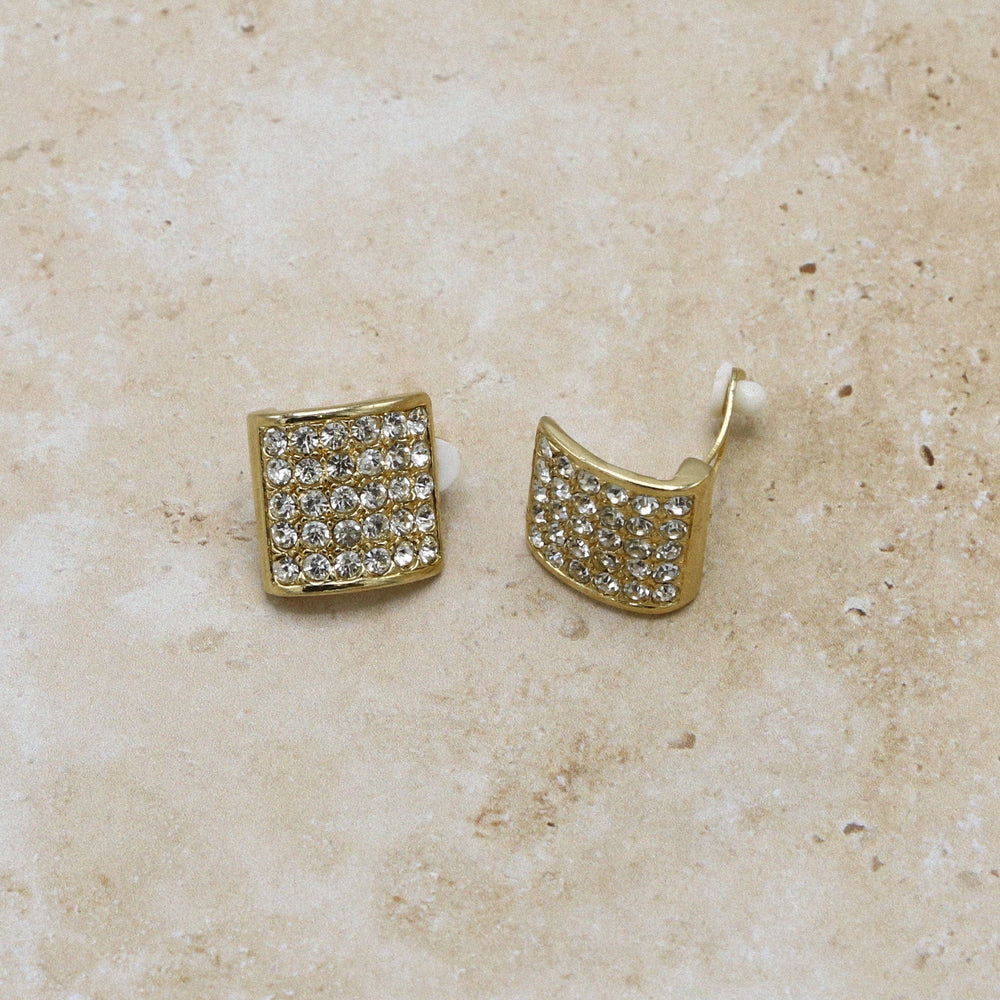 Earrings Vintage Statement Crystal Square Clip-On Earrings Orelia Jewellery