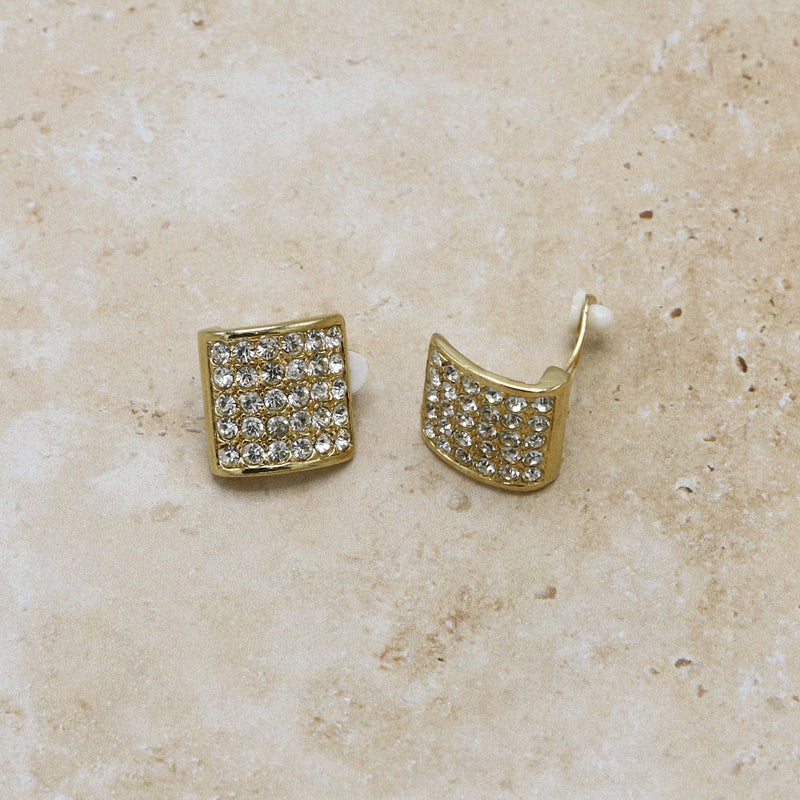 Earrings Vintage Statement Crystal Square Clip-On Earrings Orelia Jewellery