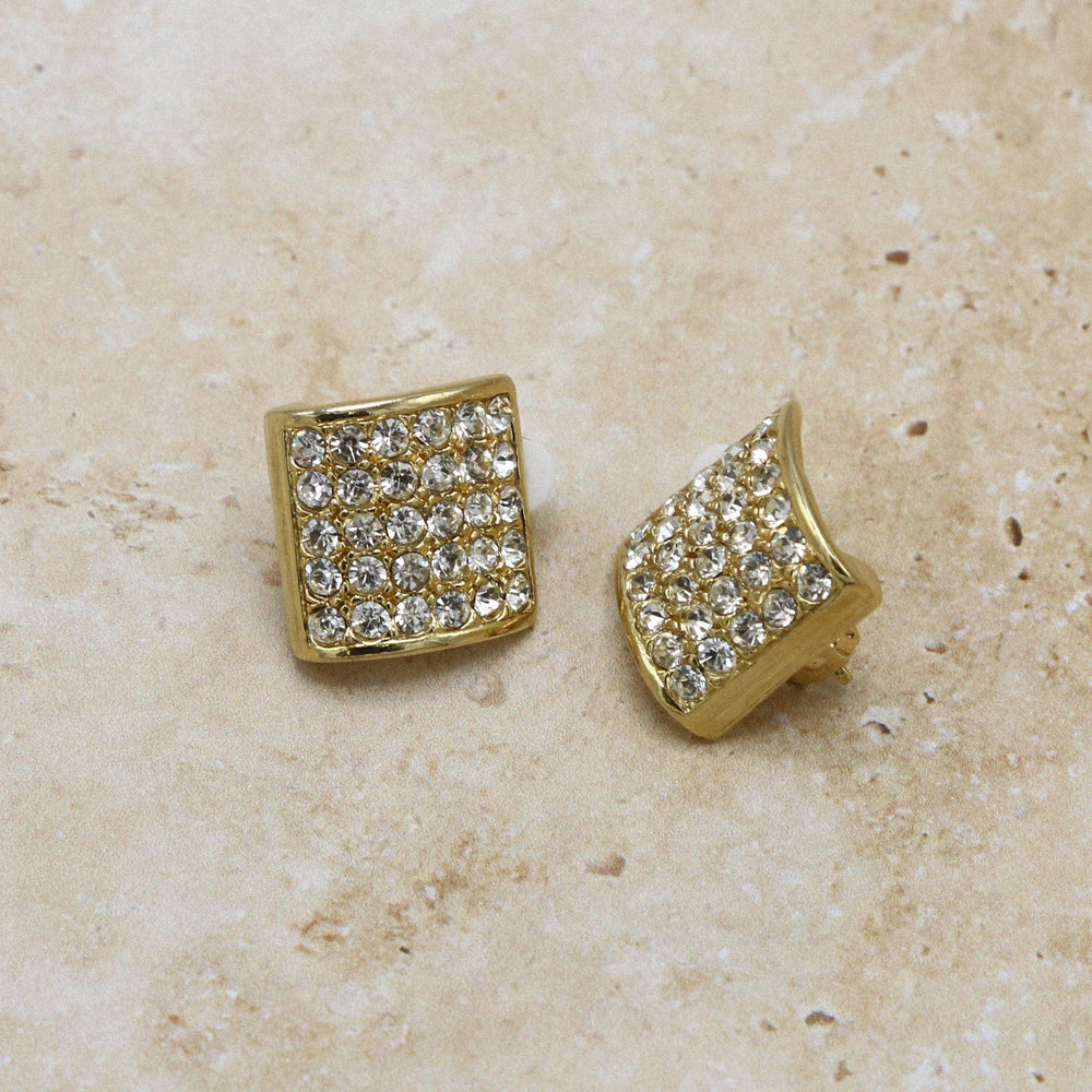 Earrings Vintage Statement Crystal Square Clip-On Earrings Orelia Jewellery