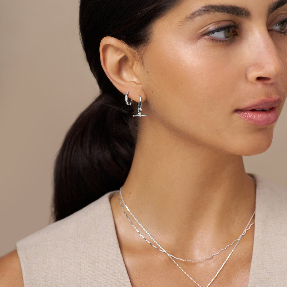 Hoop Earrings Dainty T-Bar Knot Hoop Earrings - Silver Orelia Jewellery