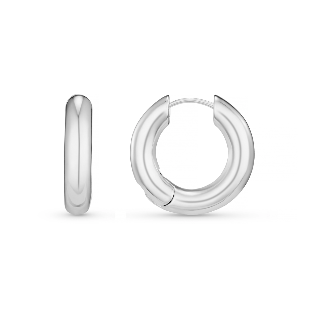 Hoop Earrings Polished Chubby Mid-Sized Hoop Earrings - Silver Orelia Jewellery