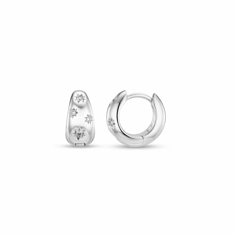 Huggie Hoop Default Tapered Crystal Starburst Huggie Hoop Earrings - Silver Orelia Jewellery