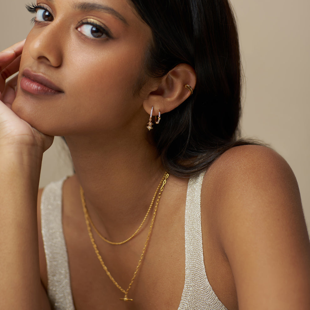 Huggie Hoop ONE Fine Pavé & Star Stationed Huggie Hoop Earrings Orelia Jewellery