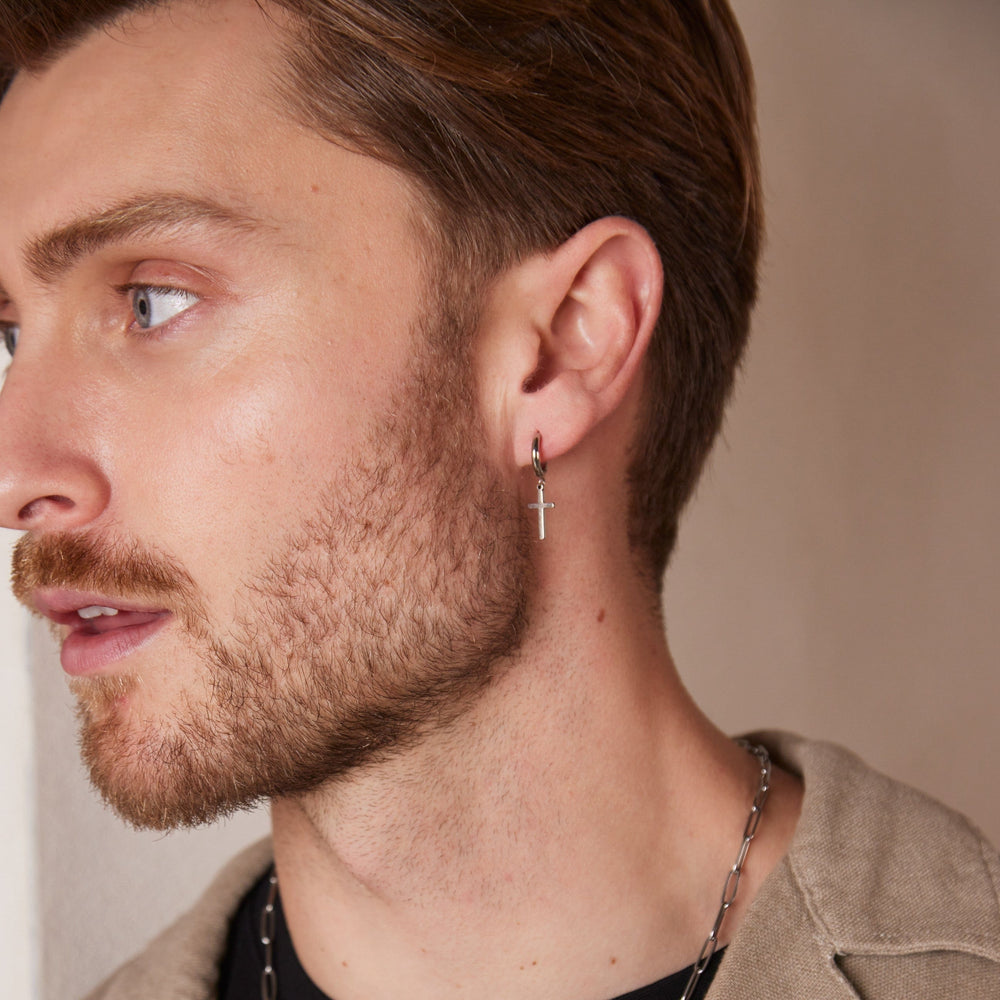 Huggie Hoops Cross Charm Hoop Earrings - Silver Orelia Jewellery