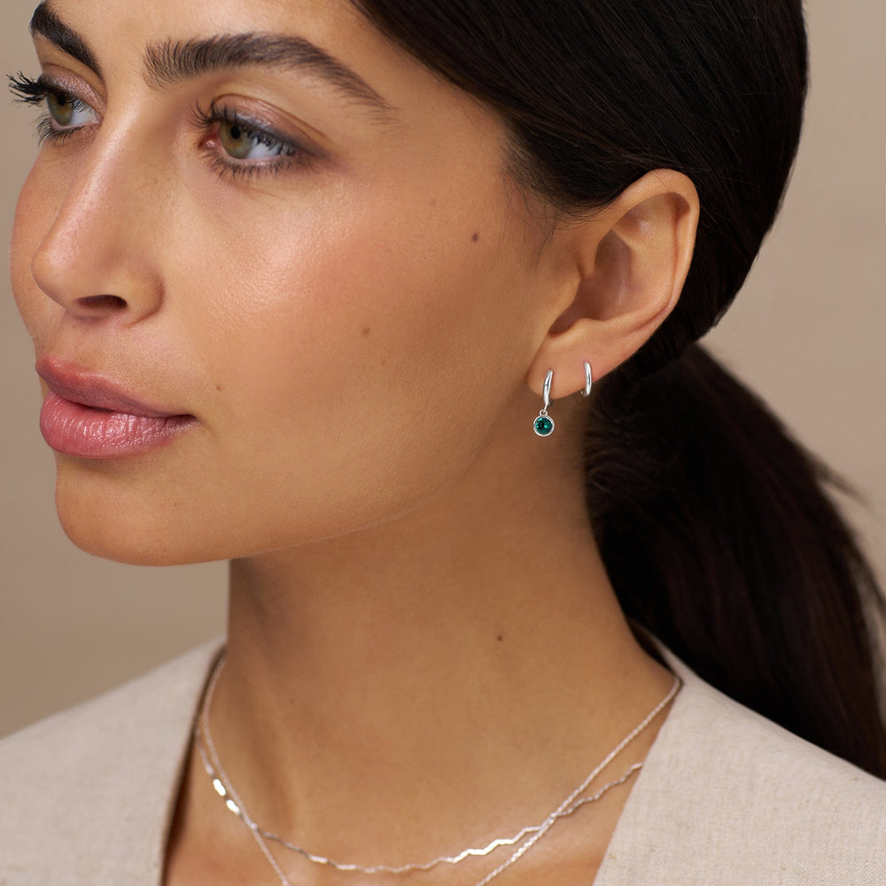 Huggie Hoops Emerald Drop Huggie Hoop Earrings Made With Swarovski® Crystals - Silver Orelia Jewellery