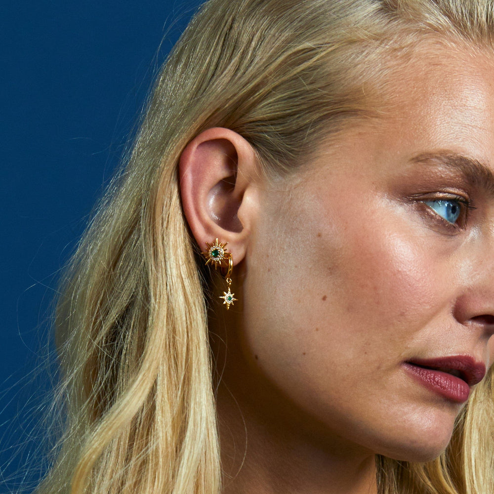 Huggie Hoops Emerald Starburst Pavé Huggie Hoop Earrings Orelia Jewellery