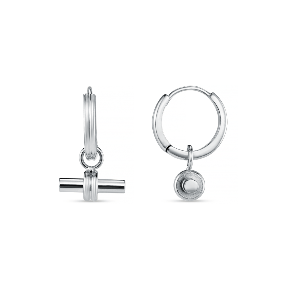 Huggie Hoops LUXE Linear T-Bar Drop Hoop Earrings - Silver Orelia Jewellery