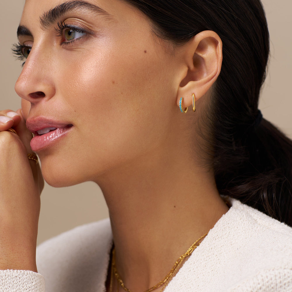 Huggie Hoops Mini Turquoise Pavé Huggie Hoop Earrings - Gold Orelia Jewellery