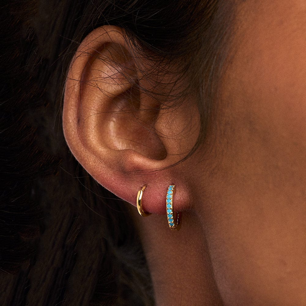 Huggie Hoops Mini Turquoise Pavé Huggie Hoop Earrings - Gold Orelia Jewellery