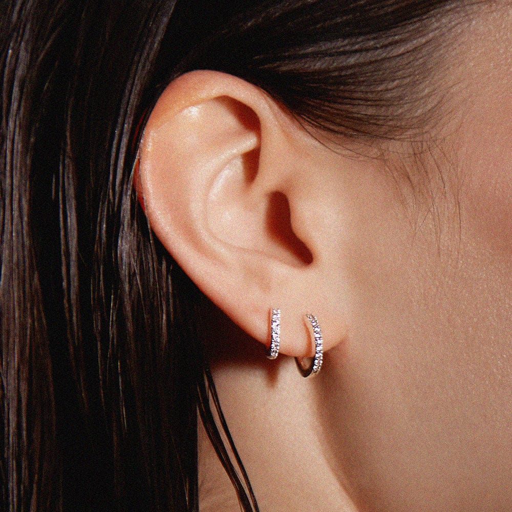 Huggie Hoops Pavé Huggie Hoop Earrings - Silver Orelia Jewellery