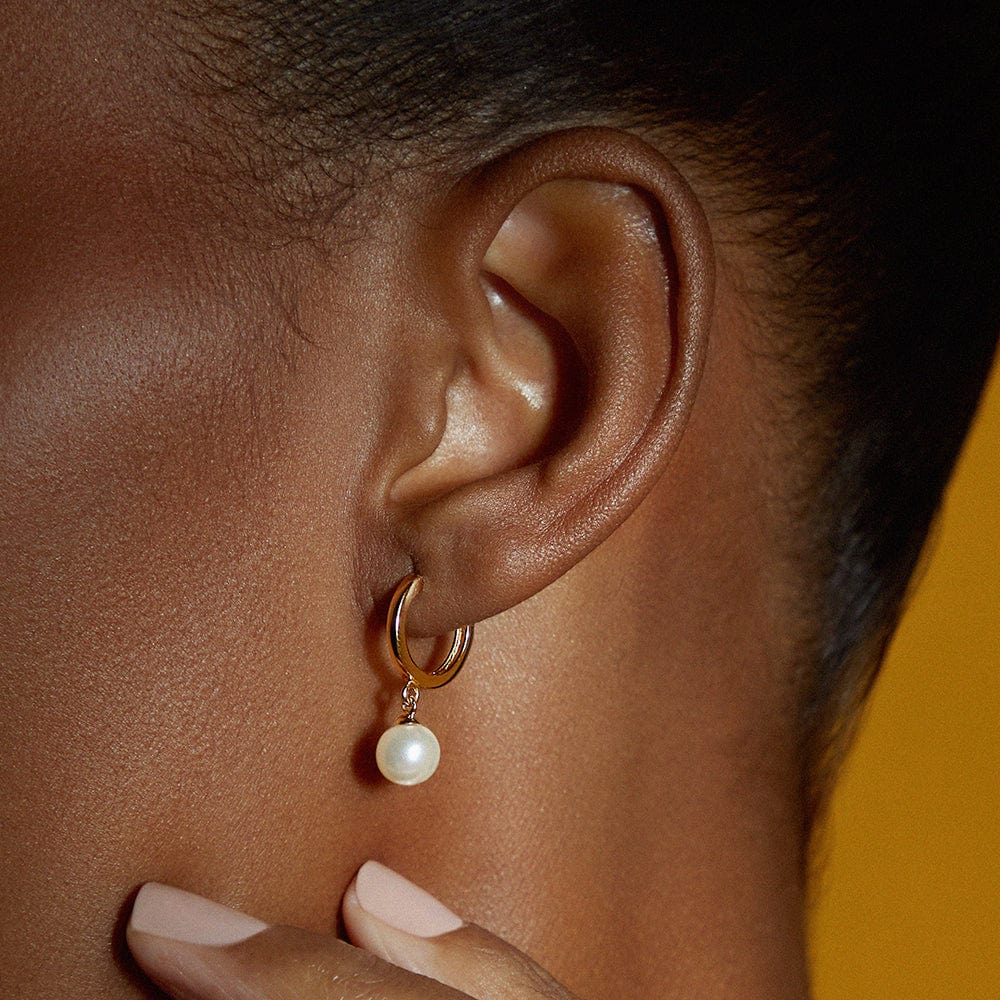 Huggie Hoops Pearl Drop Huggie Hoop Earrings - Gold Orelia Jewellery