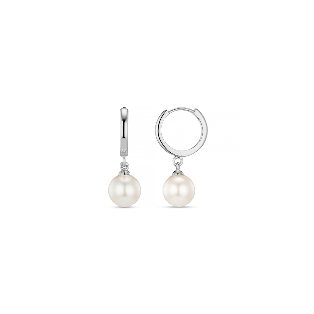 thumbnail image 2 of 925 Sterling Silver Hoop Earrings For Women, Freshwater Pearls Hoop 2 of 11