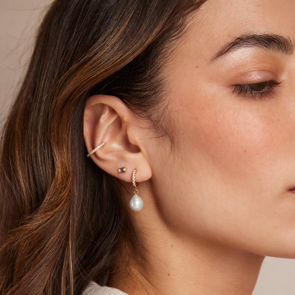 Huggie Hoops Pearl Drop Pavé Huggie Hoop Earrings - Gold Orelia Jewellery