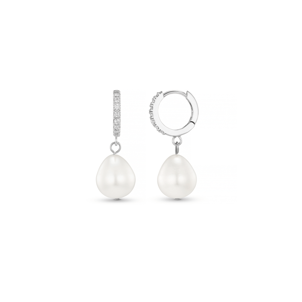 Huggie Hoops Pearl Drop Pavé Huggie Hoop Earrings - Silver Orelia Jewellery