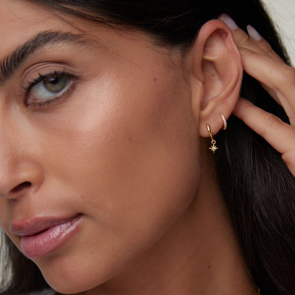 Huggie Hoops Starburst Pavé Micro Huggie Hoop Earrings - Gold Orelia Jewellery