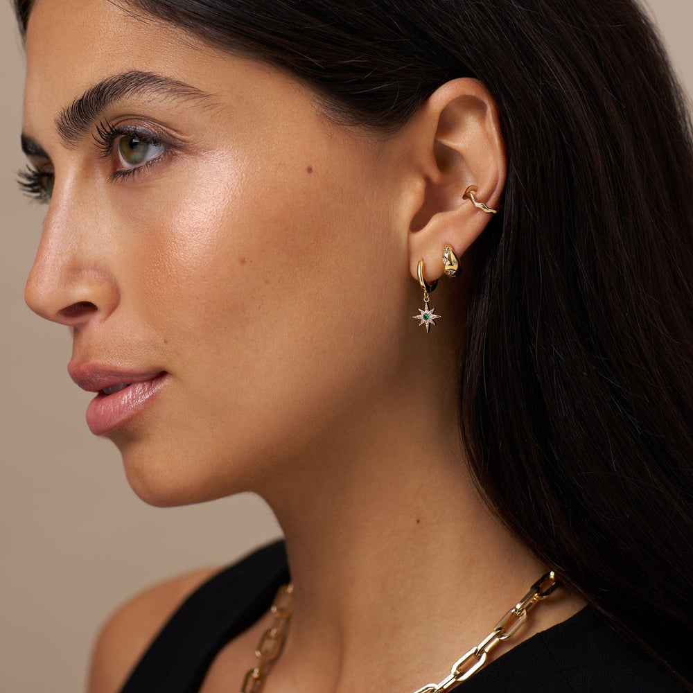 Huggie Hoops Tapered Crystal Starburst Huggie Hoop Earrings - Gold Orelia Jewellery