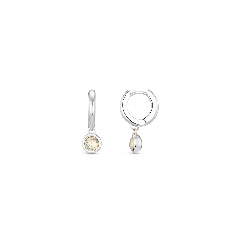 Huggie Hoops White Opal Drop Huggie Hoop Earrings Made With Swarovski® Crystals - Silver Orelia Jewellery