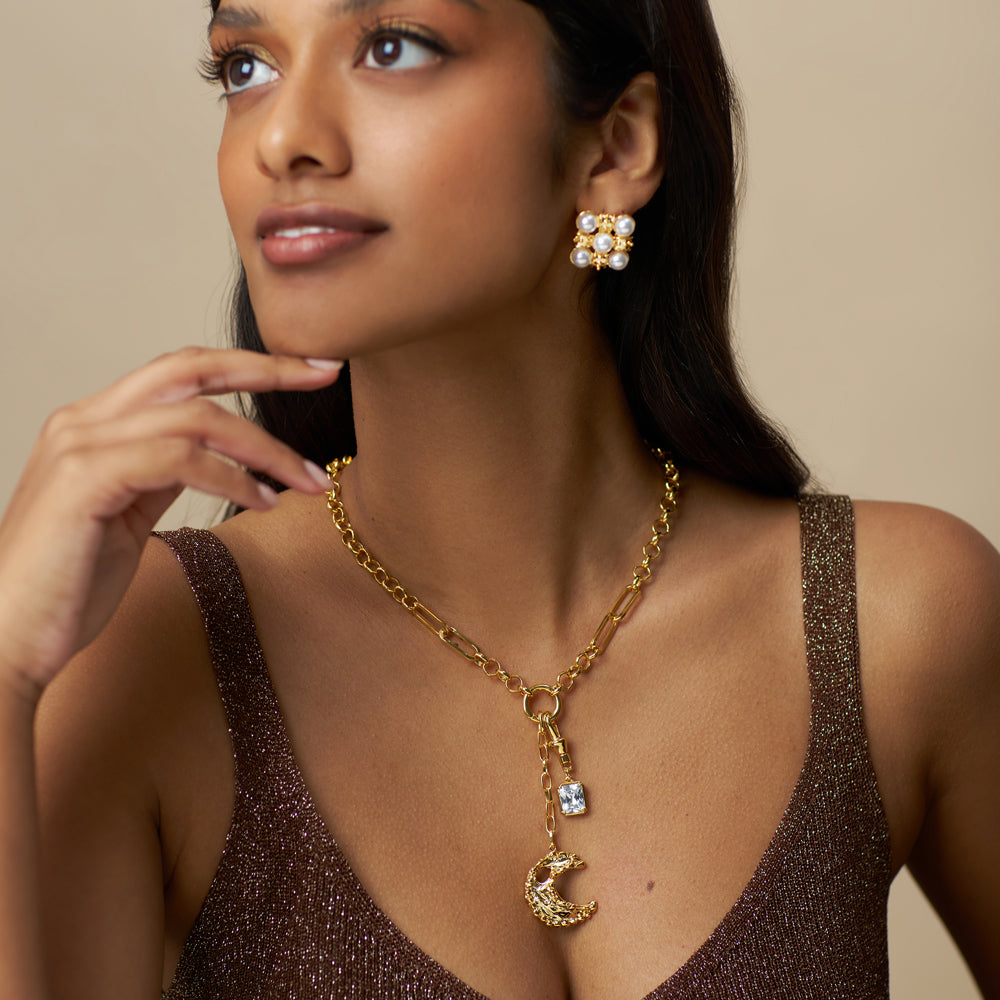Lariat Necklace ONE Statement Molten Moon & Crystal Charm Lariat Necklace Orelia Jewellery