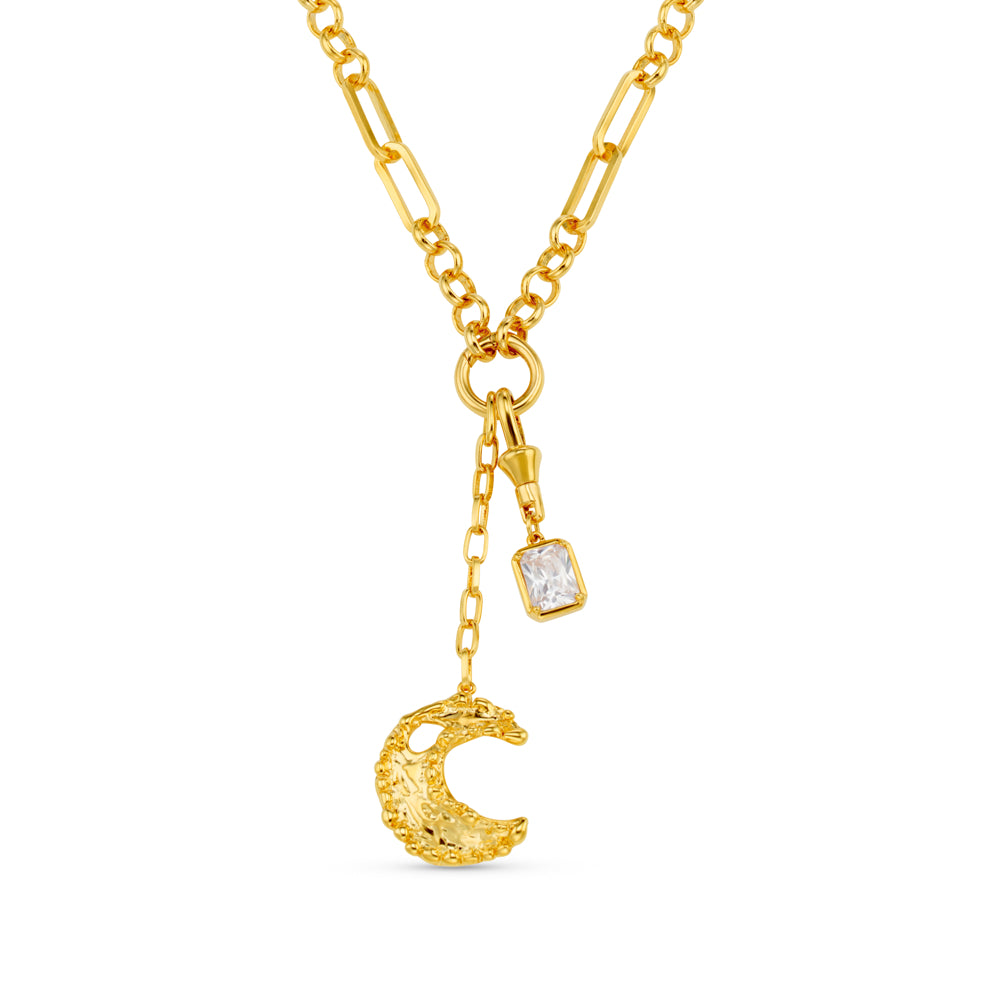 Lariat Necklace ONE Statement Molten Moon & Crystal Charm Lariat Necklace Orelia Jewellery