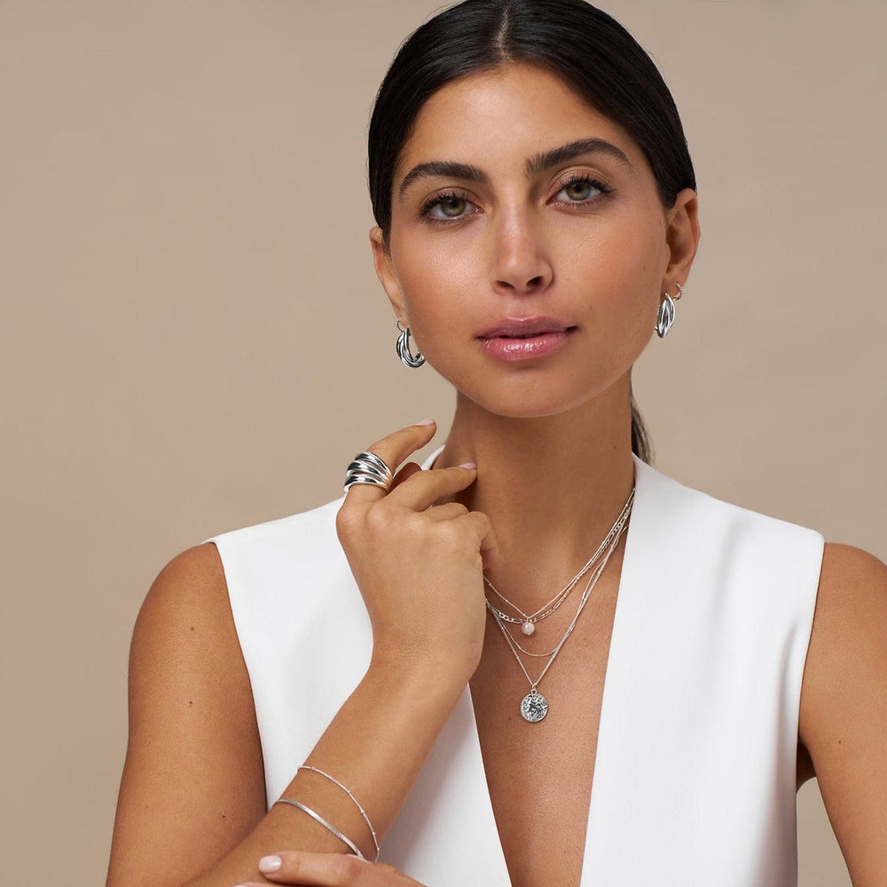 Layered Necklaces Multi Row Coin Necklace - Silver Orelia Jewellery