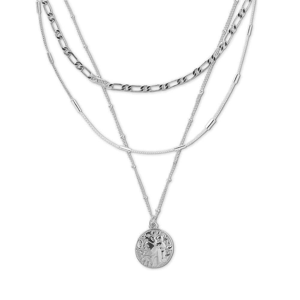 Layered Necklaces Multi Row Coin Necklace - Silver Orelia Jewellery