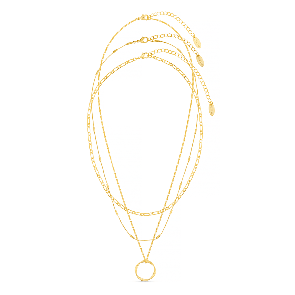 Layered Necklaces Open Circle Three Row Necklace - Gold Orelia Jewellery