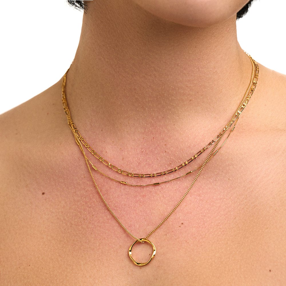 Layered Necklaces Open Circle Three Row Necklace - Gold Orelia Jewellery