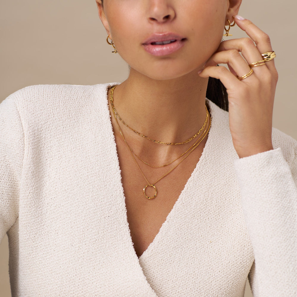 Layered Necklaces Open Circle Three Row Necklace - Gold Orelia Jewellery