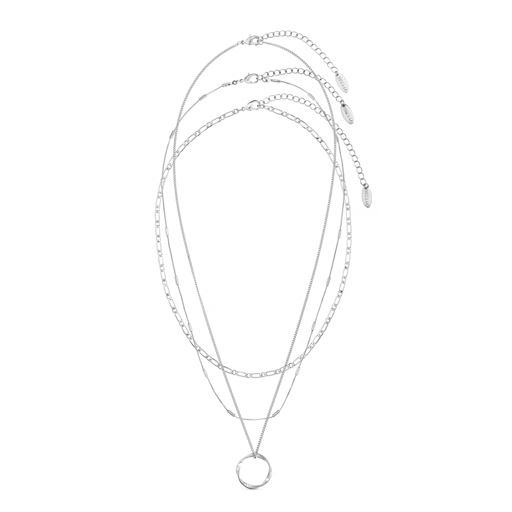 Layered Necklaces Open Circle Three Row Necklace - Silver Orelia Jewellery