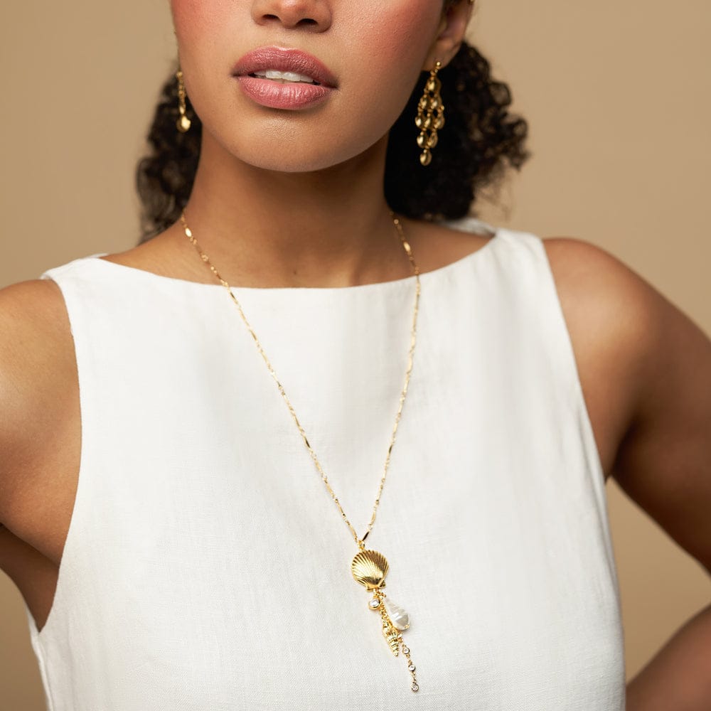 Long Necklace Default Statement Shell & Pearl Cascading Statement Necklace Orelia Jewellery