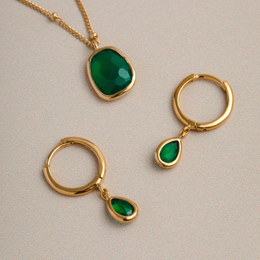 LUXE Green Onyx Teardrop Huggie Hoop Earrings Orelia Jewellery