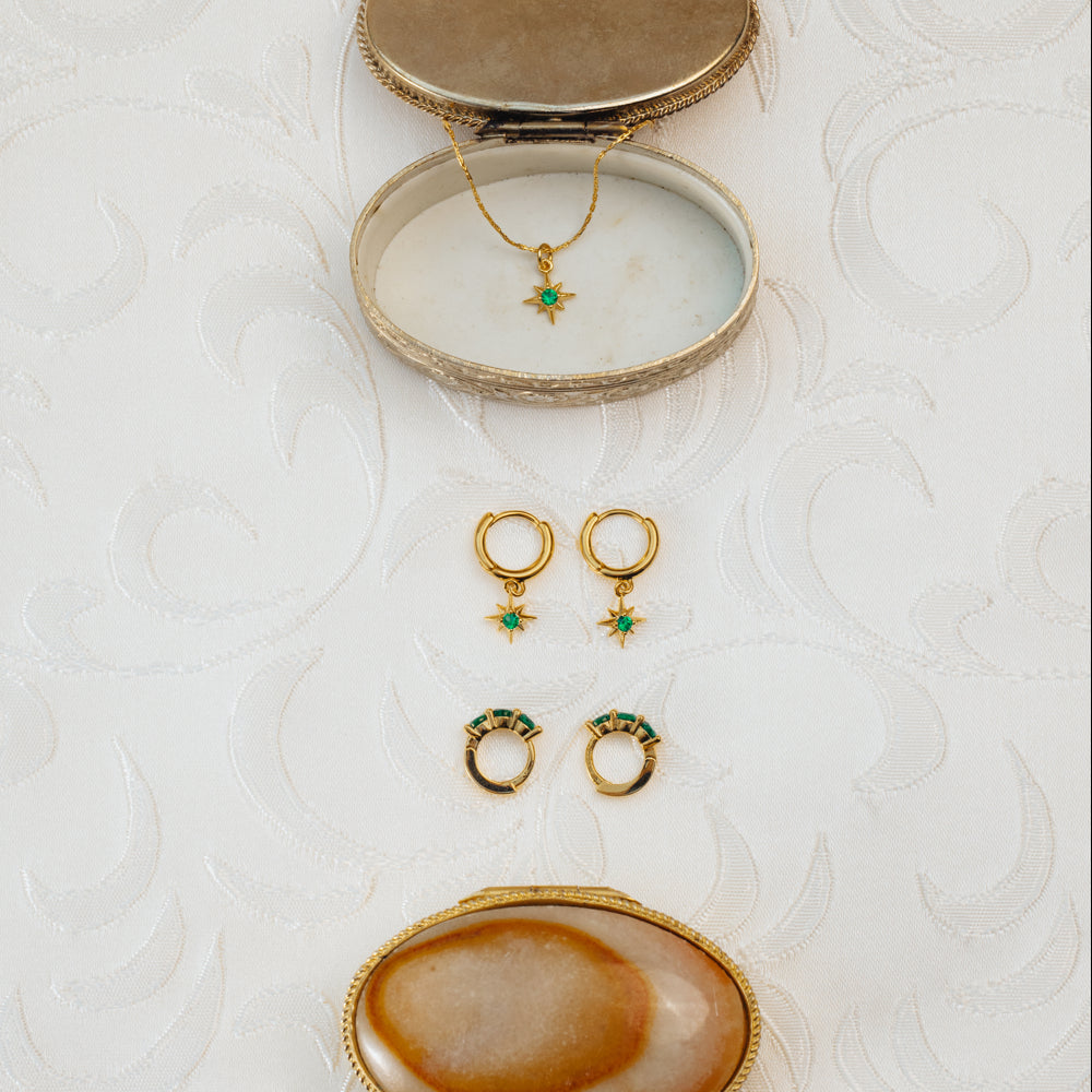 Micro Hoop ONE Emerald Starburst Micro Hoop Earrings Orelia Jewellery