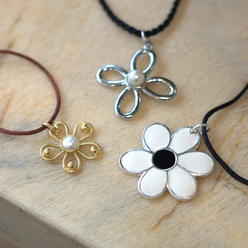 Mid-Length Necklace Default Vintage Flower Pearl Brown Cord Necklace Orelia Jewellery