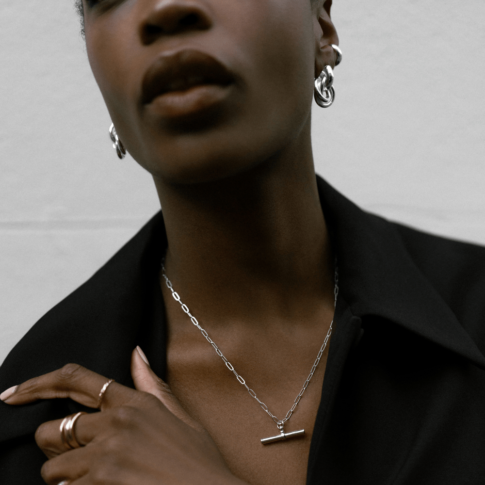Mid Length Necklaces Chunky T-Bar Mid Length Necklace - Silver Orelia Jewellery