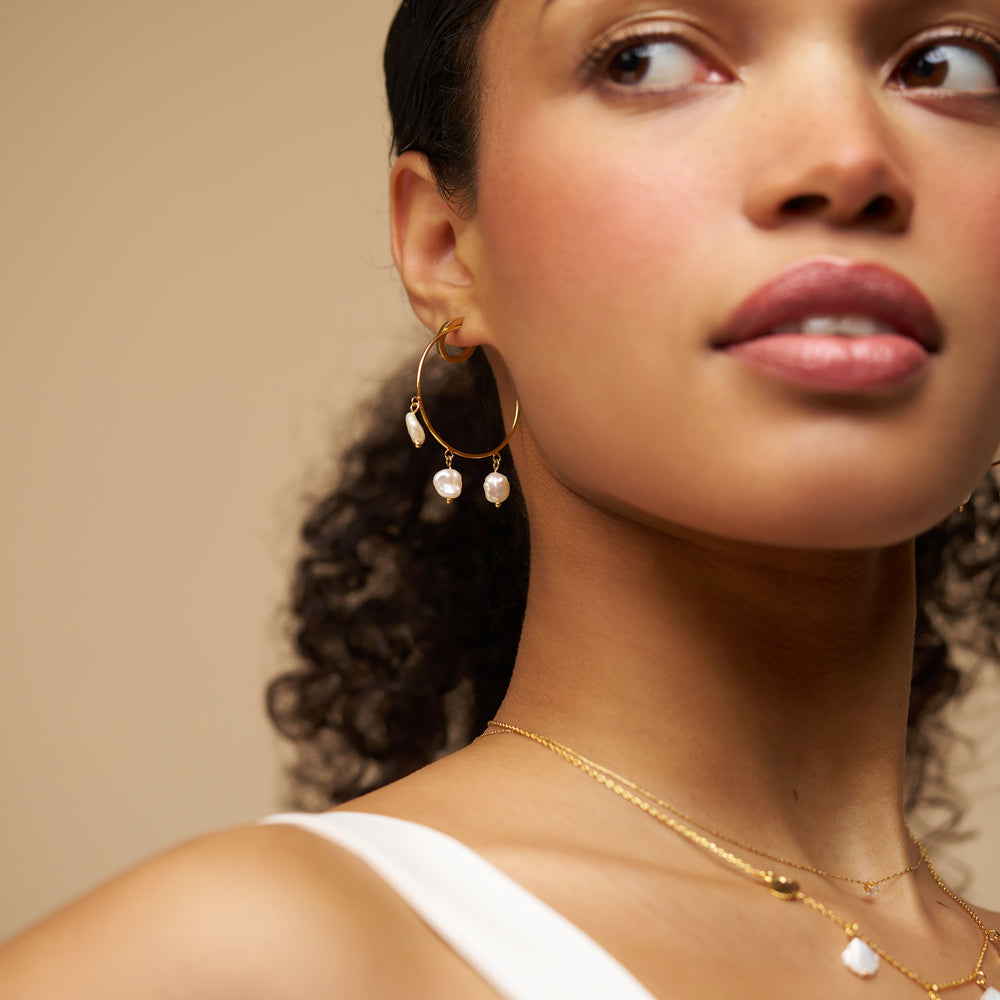 Mid-Size Hoop Default Fine Pearl Shaker Hoop Earrings Orelia Jewellery