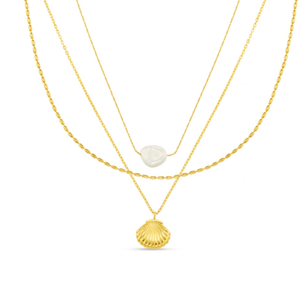 Multi Row Neckwear Default Pearl & Shell 3-Row Necklace Orelia Jewellery