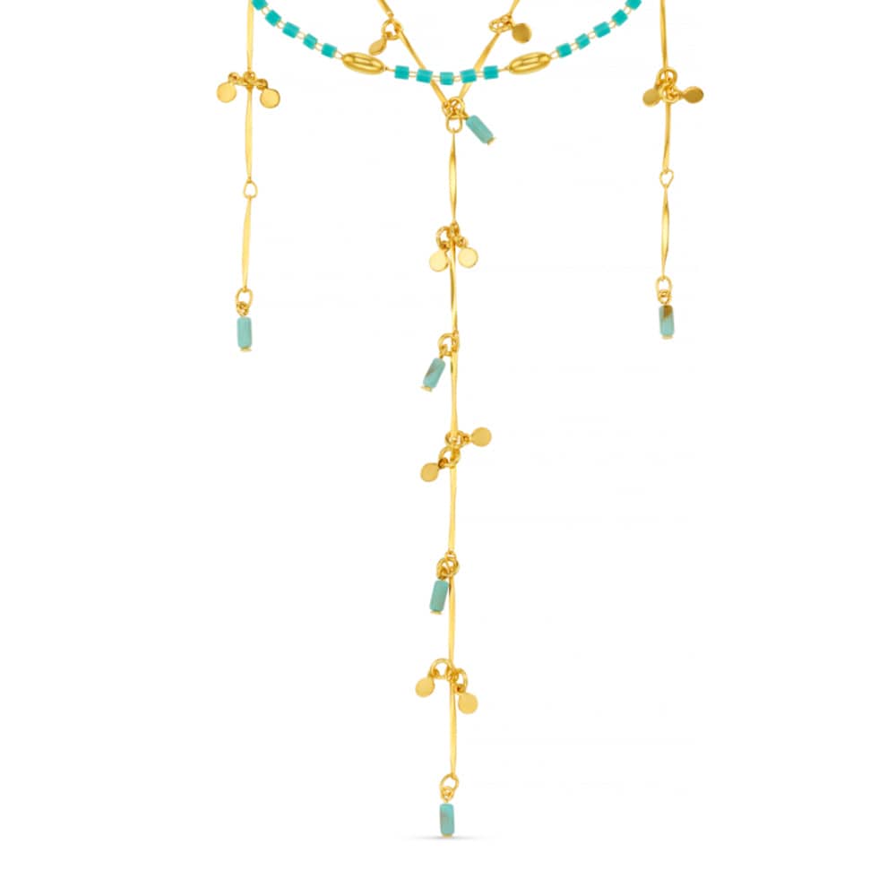Multi Row Neckwear Default Turquoise Bead & Fringe Multi-Row Lariat Necklace Orelia Jewellery
