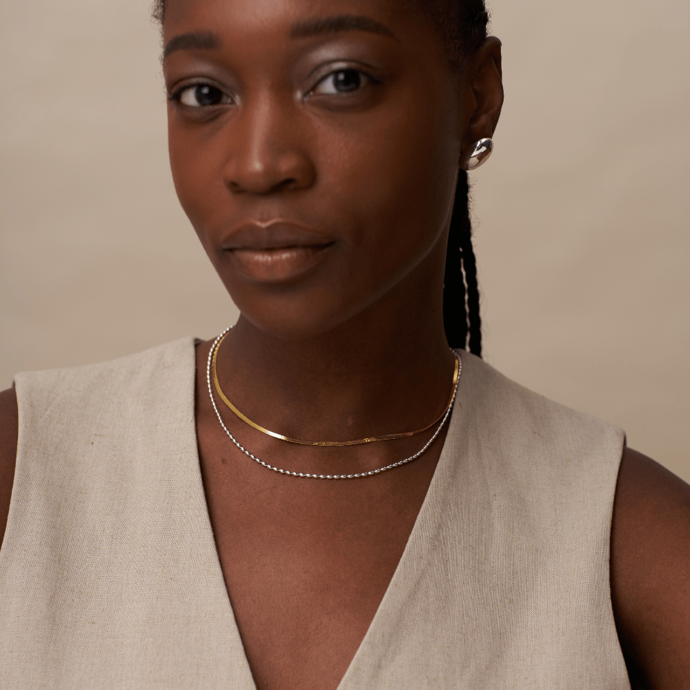 Multi Row Neckwear Mixed Plate Snake & Bead Chain 2 Row Necklace Orelia Jewellery