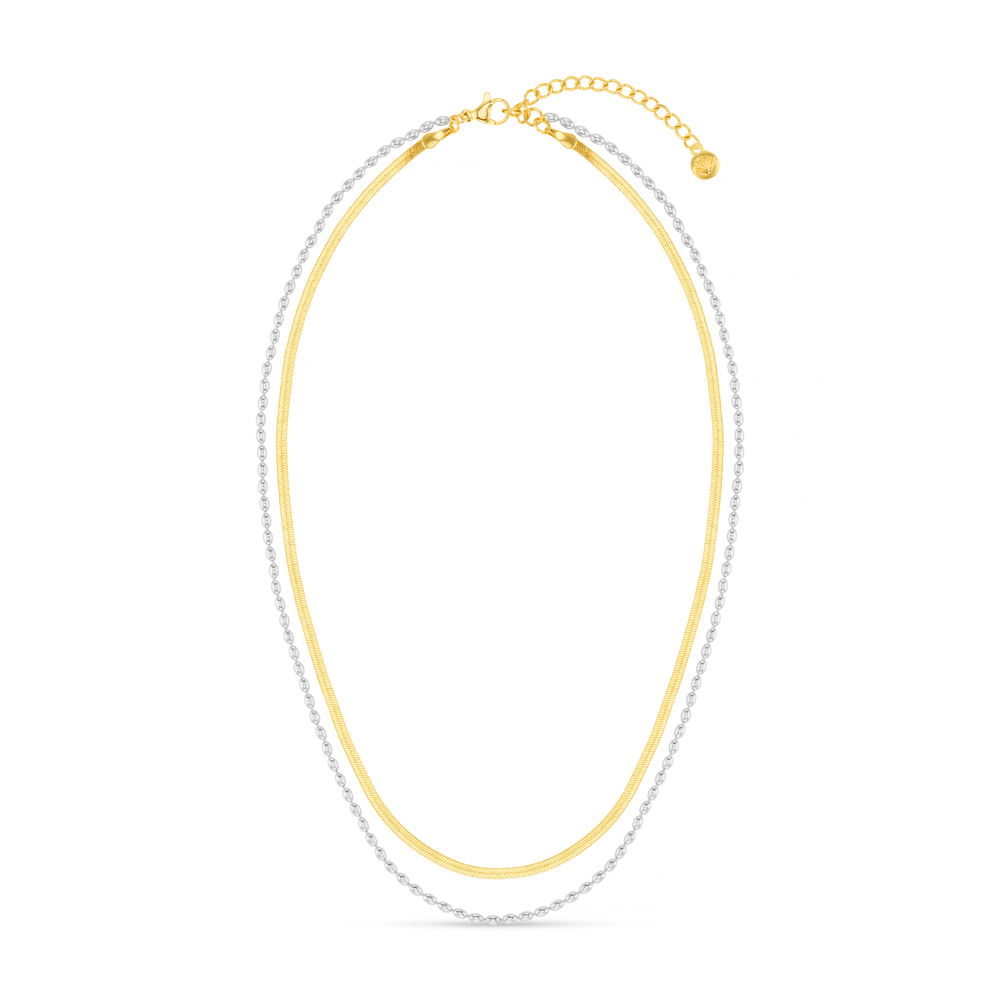 Multi Row Neckwear Mixed Plate Snake & Bead Chain 2 Row Necklace Orelia Jewellery