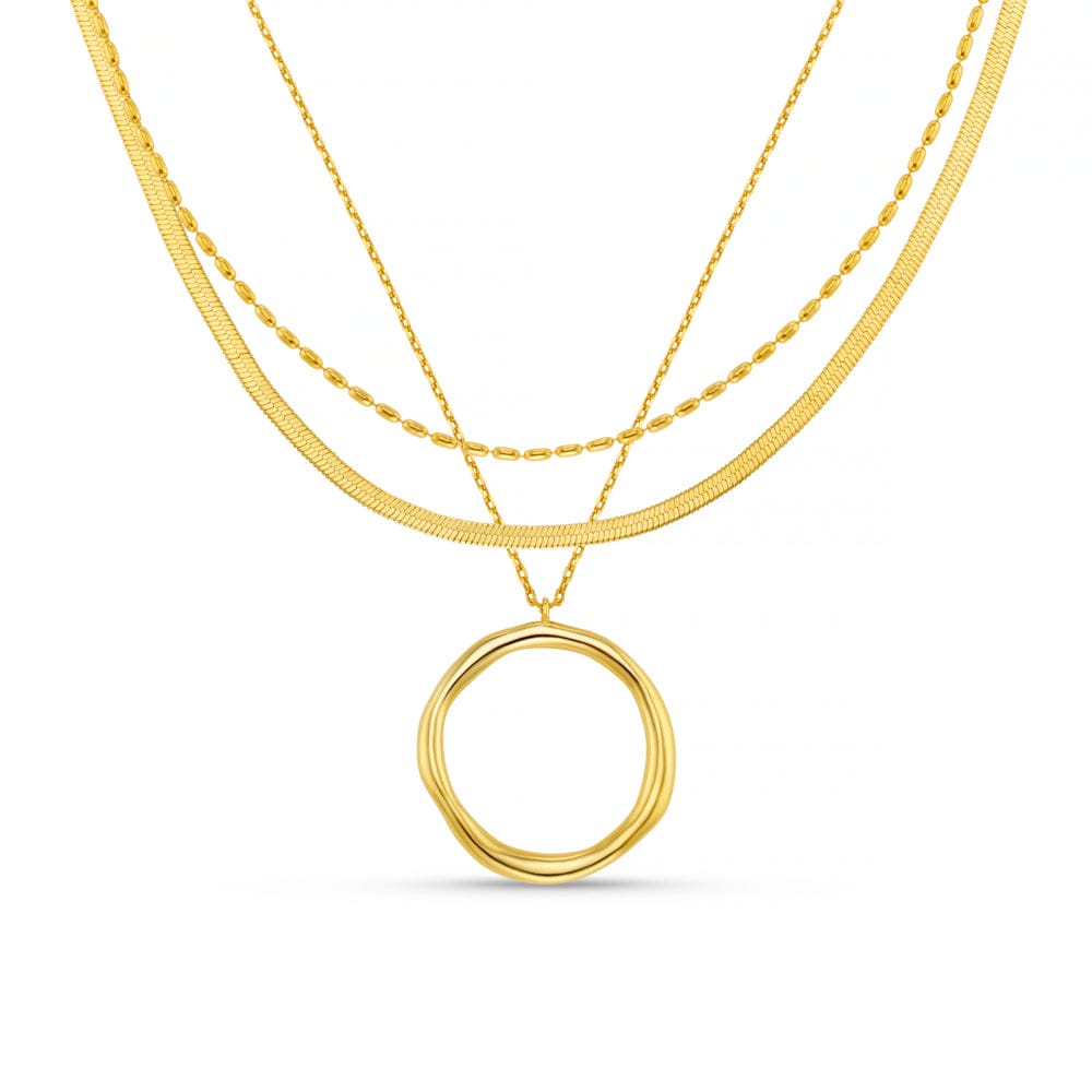 Multi Row Neckwear ONE Organic Open Circle Three Row Necklace Orelia Jewellery