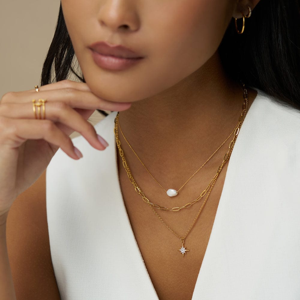 Multi Row Neckwear ONE Pearl & Pavé Starburst Three Row Necklace Orelia Jewellery