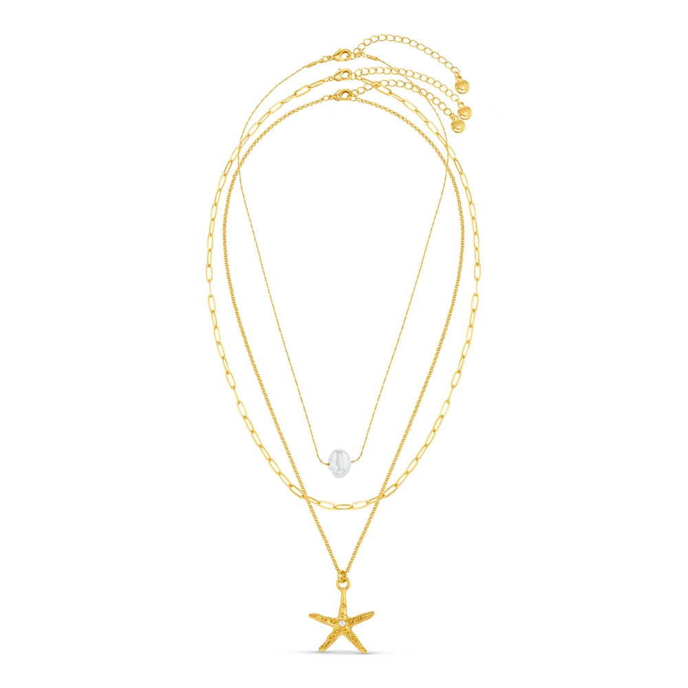 Multi Row Neckwear Starfish & Pearl 3-Row Necklace Orelia Jewellery