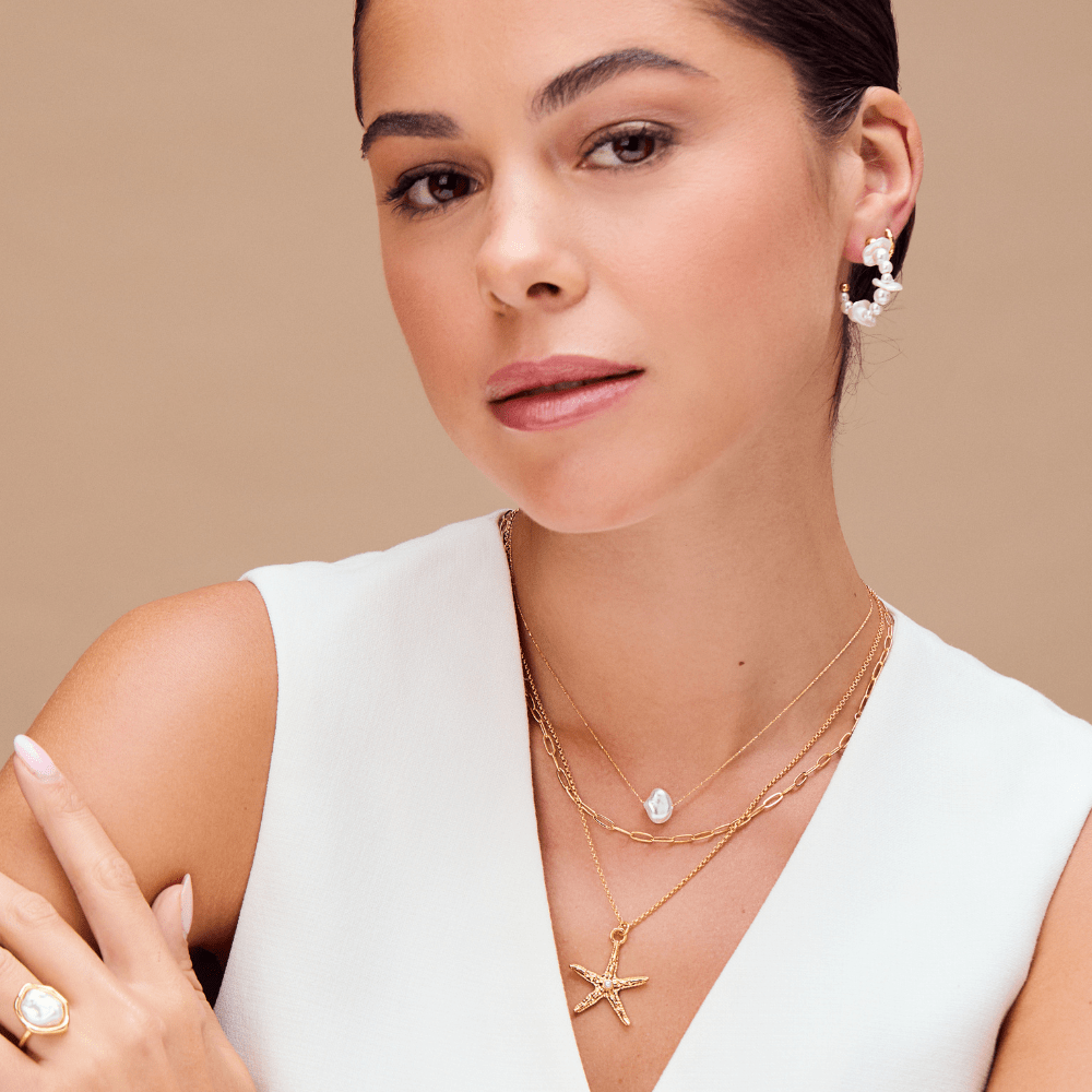 Multi Row Neckwear Starfish & Pearl 3-Row Necklace Orelia Jewellery