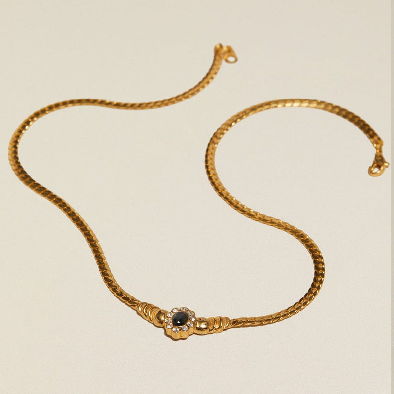 Necklace Charm ONE Vintage Black Stone Flower Pendant Necklace Orelia Jewellery