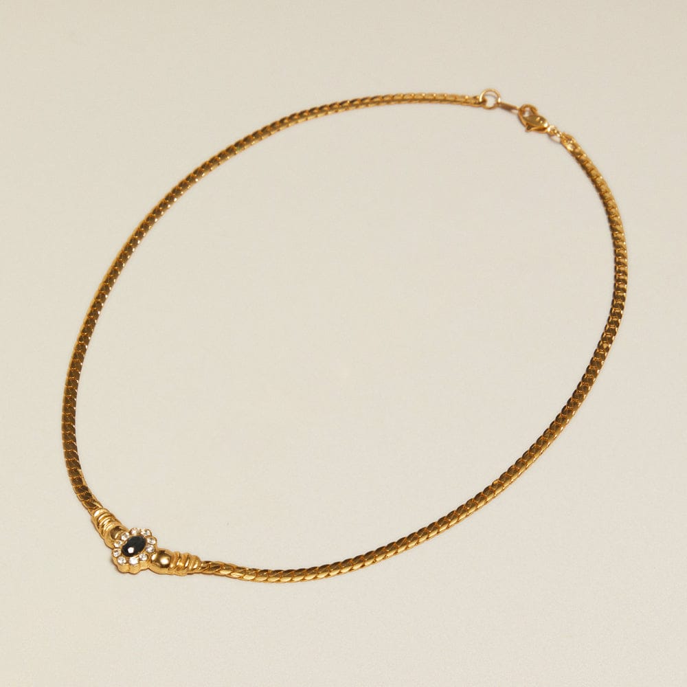 Necklace Charm ONE Vintage Black Stone Flower Pendant Necklace Orelia Jewellery