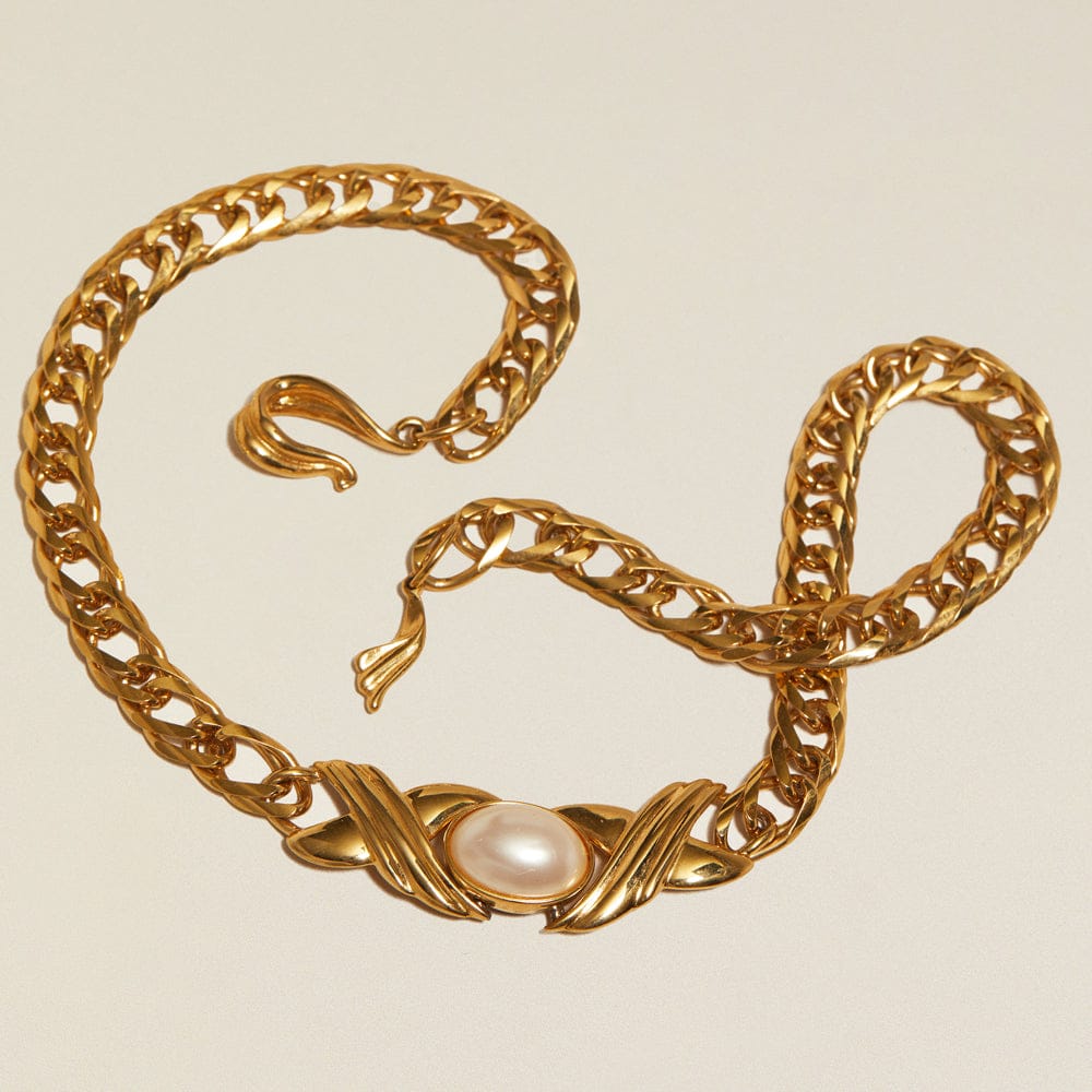 Necklace Charm ONE Vintage Chunky Chain with Pearl Necklace Orelia Jewellery