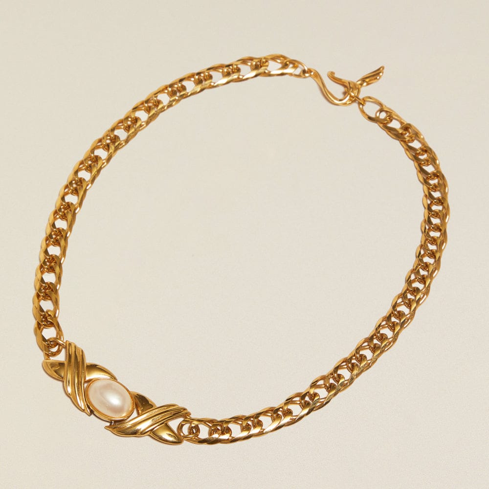 Necklace Charm ONE Vintage Chunky Chain with Pearl Necklace Orelia Jewellery