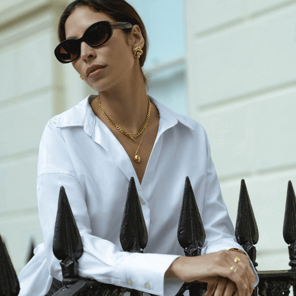 Necklaces LUXE Flat Curb T-Bar Necklace - Gold Orelia Jewellery