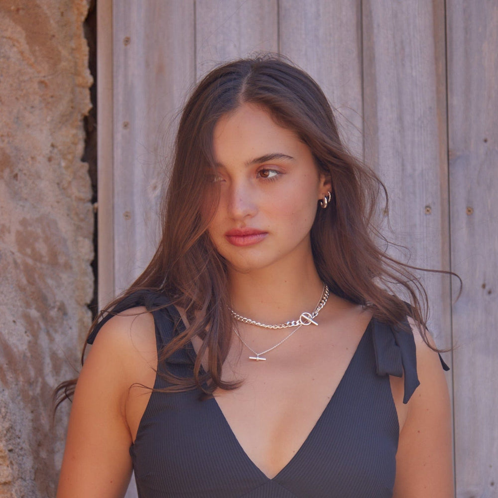Necklaces LUXE Flat Curb T-Bar Necklace - Silver Orelia Jewellery